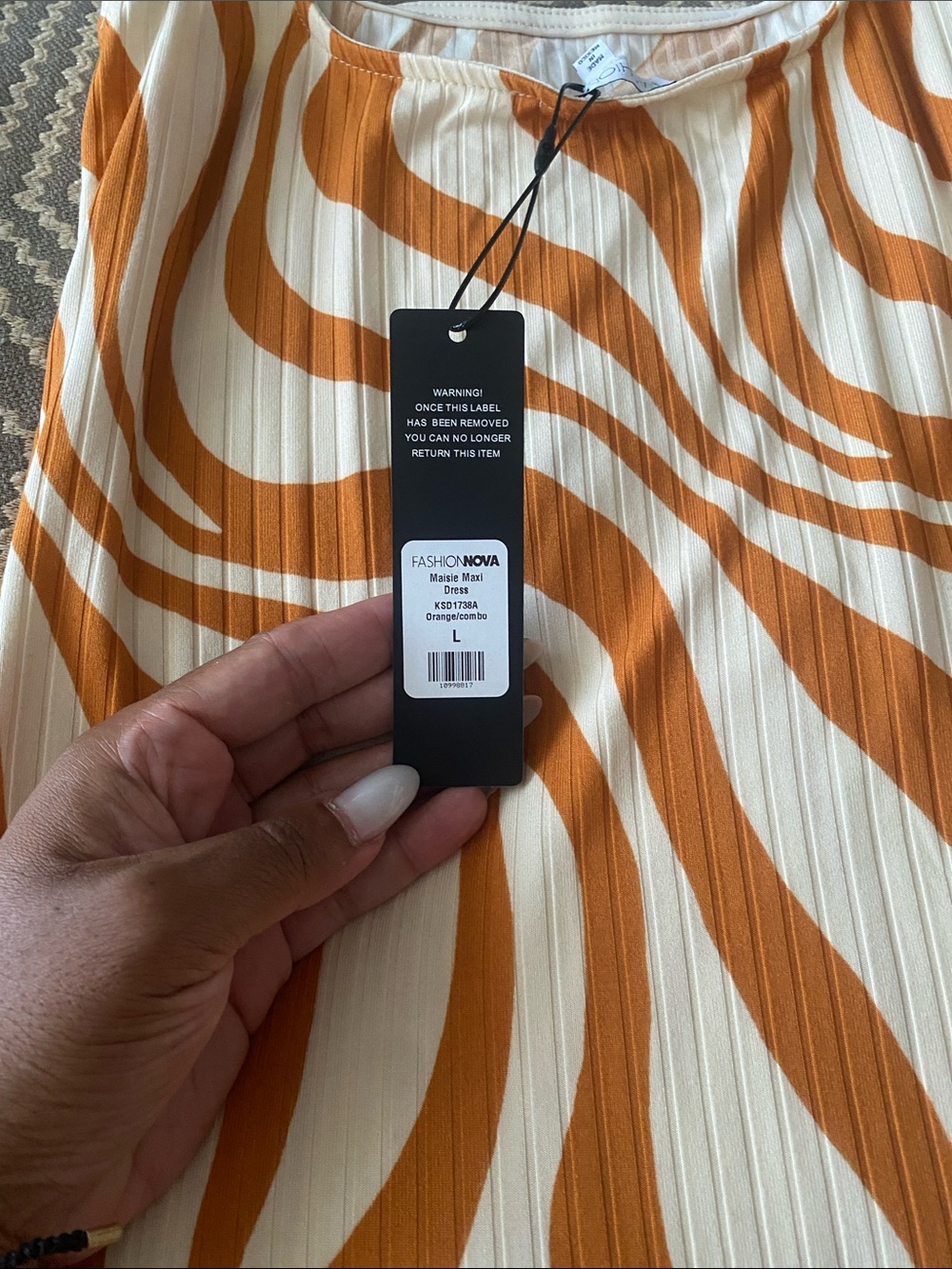 Fashion Nova Orange and White Wave Midi Dress - Picture 3 of 3